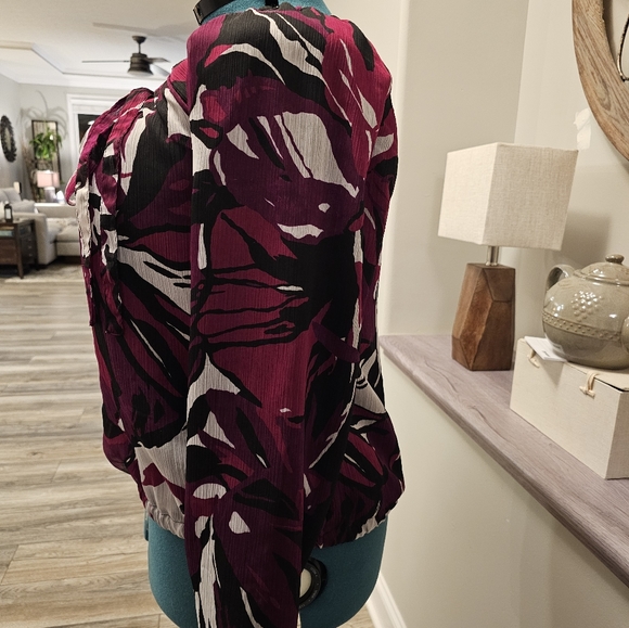 ANA (A New Approach) Size L vintage Chiffon Square Neck Elasticized Waist Blouse - Picture 7 of 8